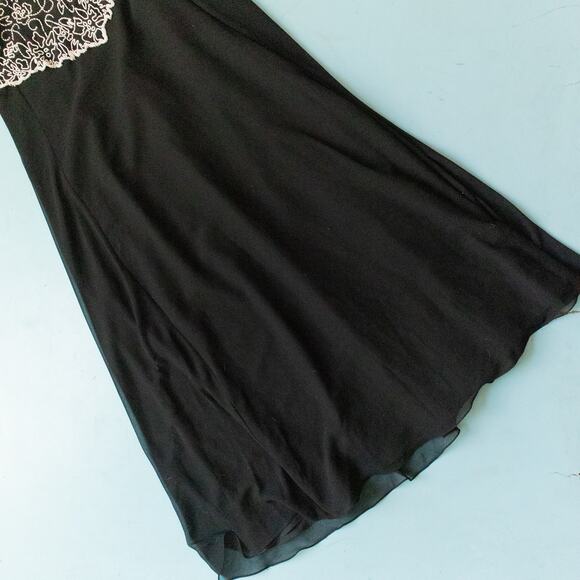 Jkara Black White Beaded Bust Sleeveless Formal Ankle Fit Flare Dress Size 6 - Picture 5 of 10